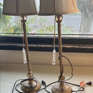 Dale Tiffany Gold Table Lamps with Crystal Tassels - Pair